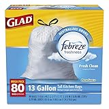 Glad OdorShield Tall Kitchen Drawstring Trash Bags, Fresh Clean, 13 Gallon, 80 Count