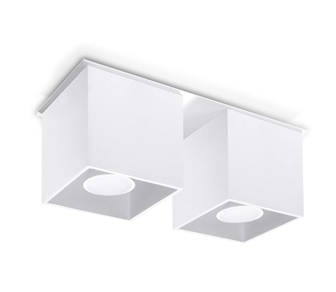 SOLLUX lighting Ceiling Lamp Quad 2 | Modern Design with Rectangular Shade | Made of Aluminium with Replaceable GU10 Bulb, 2 x 40 W | White, 26 x 11 x 12 x 12 cm