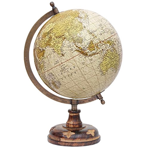 World globe 8 20cm diameter ball desktop rotating wooden antique