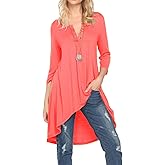 Naggoo Neon Orange Shirt Women Casual Summer Fall Soft 3/4 Sleeve High Low Tunic Tops Neon Orange M