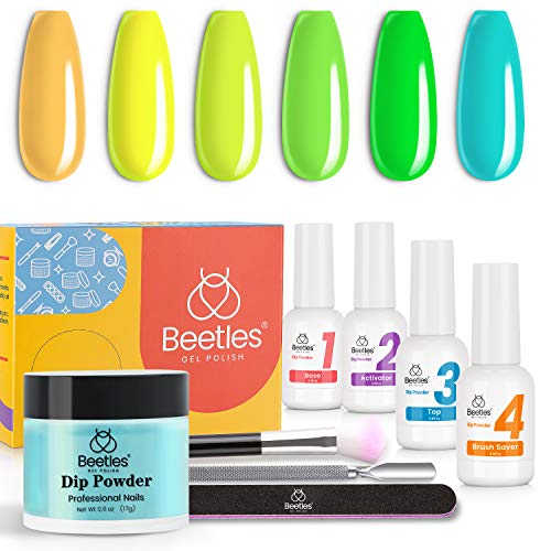 Beetles Dip Powder Nail Kit Starter, 6 Colors Mint Mojito Set Yellow
