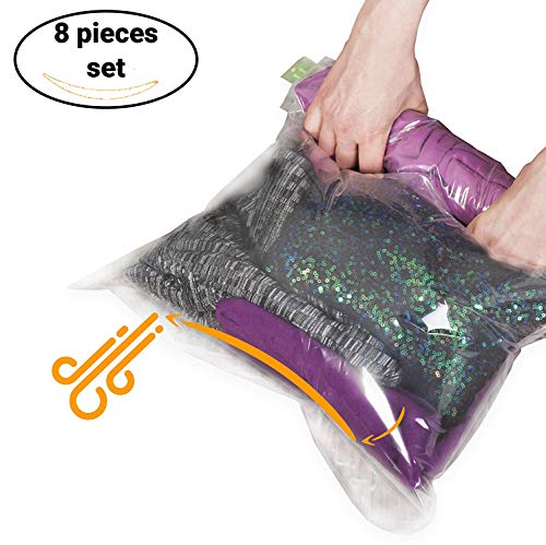 8-Travel-Space-Saver-Bags-No-Vacuum-or-Pump-Needed-for-Clothes-Reusable-Luggage-Compression-Set-of-4-L-and-4-M-Sacks-Transparent