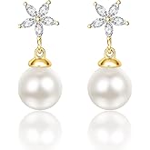 AENEAS Valentines Day Gifts for Women Floral Pearl Dangle Drop Earrings for Women Sterling Silver Gold Plated Pearl Danling Stud Earrings Floral Jewelry Anniversary Christmas Birthday Gift for Wife Her Mom