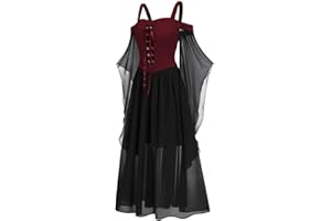 FARTEY Fairy Dress for Women Renaissance Medieval Gothic Dress Cold Shoulder Butterfly Sleeve Maxi Dress Steampunk Clothes