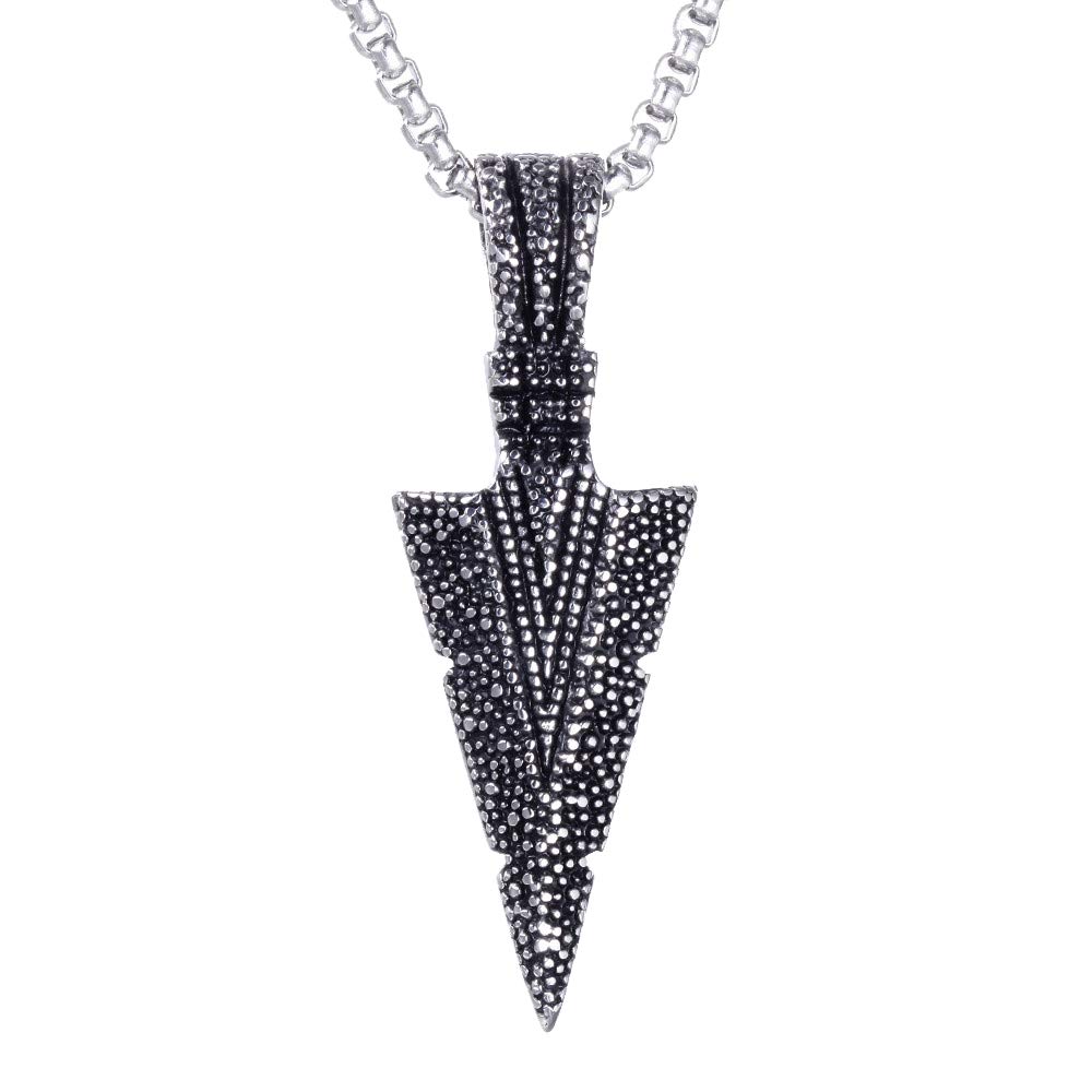 PAURO Mens Stainless Steel Jewellery Spear Point Arrowhead Pendant Necklace Bright Silver