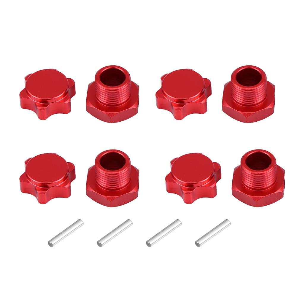 Dilwe RC Car Wheel Hub Adaptor, 4 Pcs 17mm RC Metal Wheel Hub Adaptor Nut Anti-Dust Cover for HSP 94762/94081 1/8 RC Car Remote Control Model Parts Accessories(Red) Model Car Accessories