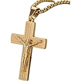Lulestia Men's Gold Cross Necklace with Engraved Scripture - 18K Gold Plated Stainless Steel Crucifix Pendant with Box Gold Chain, Religious Mens Jewelry for Daily Wear & Christian Gift Occasions