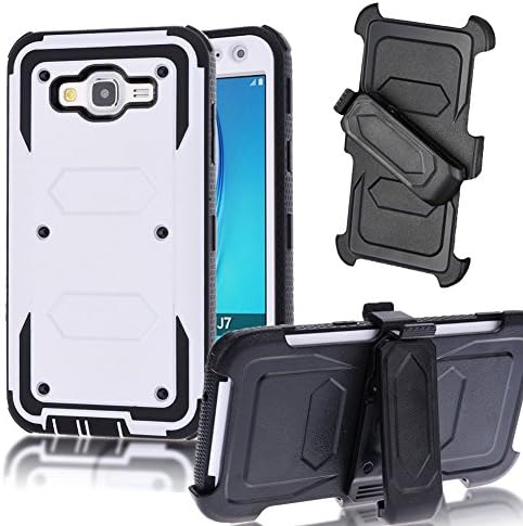 for Samsung Galaxy J7 Case (2015) QAenly Creative Hybrid Case Heavy Duty Rugged Dual Layer Case with kickstand for Samsung Galaxy J7/J700 (2015) White