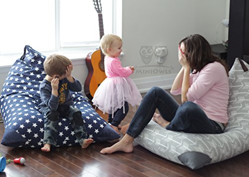 MiniOwls TOY STORAGE BEAN BAG - fits 200L/52 gal - Stuffed Animal Organizer in NAVY with white stars - Soft & Comfy Cover that Creates Cozy Lounger Bed – (Also comes in SMALL & GRAY)