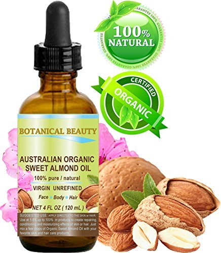 ORGANIC Sweet ALMOND OIL AUSTRALIAN 100% Pure Virgin Unrefined for Face, Hair and Body. 4 oz - 120 ml by Botanical Beauty