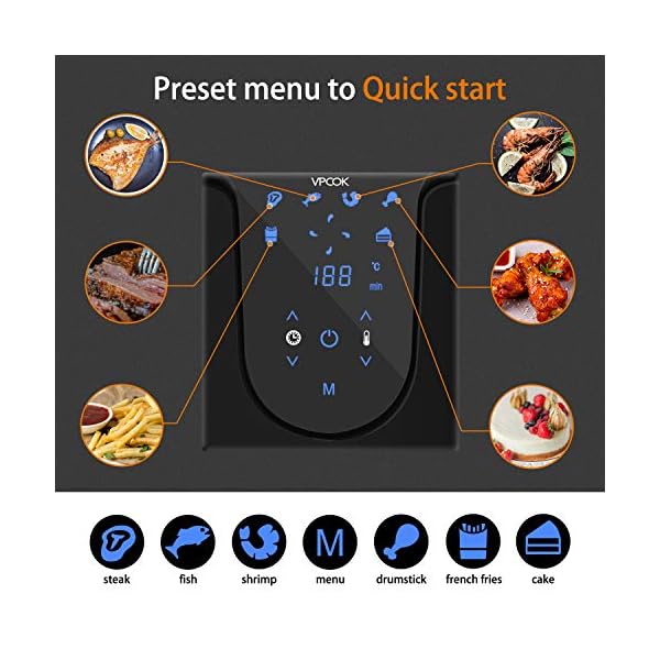 Air-Fryer-Vpcok-Health-Fryer-Oil-Free-and-Low-Fat-Cooking-1300-1500W-L-Black-Air-Fryer-Cookbook-Included Air Fryer Vpcok Health Fryer Oil Free and Low Fat Cooking, 1300-1500W, L, Black, Air Fryer Cookbook Included