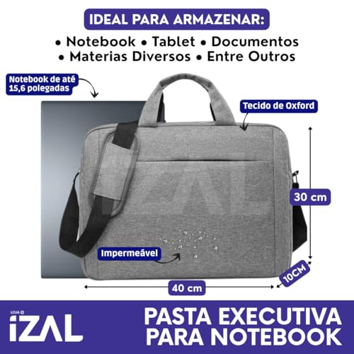 Bolsa Pasta para Notebook Maleta Executiva Impermeável Portátil | Alça Ombro e Mão Para Viagem, Trabalho, Faculdade Ideal Para o Dia a Dia Alça Transversal Unissex - Exclusividade Izal