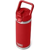 YETI Rambler 18 oz Bottle, Vacuum Insulated, Stainless Steel with Color Matching Straw Cap, Rescue Red