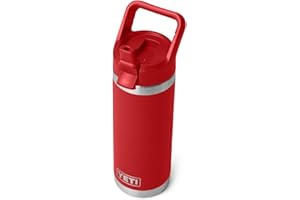 YETI Rambler 18 oz Bottle, Vacuum Insulated, Stainless Steel with Color Matching Straw Cap, Rescue Red