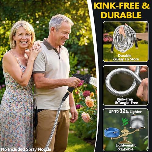 150 ft Stainless Steel Garden Hose - 2026 New Upgraded Metal Water hose - Flexible Water Hoses Pipes with Latex Core, 3/4" Solid Brass Connector - No-Expandable Watering Garden Hoses