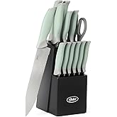 Oster Lindbergh 14 Piece Stainless Steel Kitchen Knife Block Set - Sage Green W/Black Knife Block - Cuchillos Para Cocina