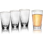 Bec's Designs Gold Rim Highball Glasses – Set of 4, 16oz Handblown Triangular Hammered Glass Tumblers – Elegant Drinkware for Cocktails, Water & Iced Tea