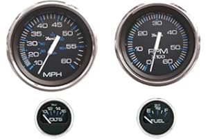 Faria Beede Instruments Faria Beede KTF004 Chesapeake Stainless Steel Outboard 4-Gauge Boxed Set - Speedometer/Tachometer/Fuel Level/Voltmeter, Black