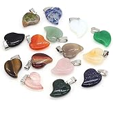 LE SKY 15 Pcs natural stone pendants peach heart shape chakra reiki healing mixed stone crystal agate charms for jewelry making necklace bracelet