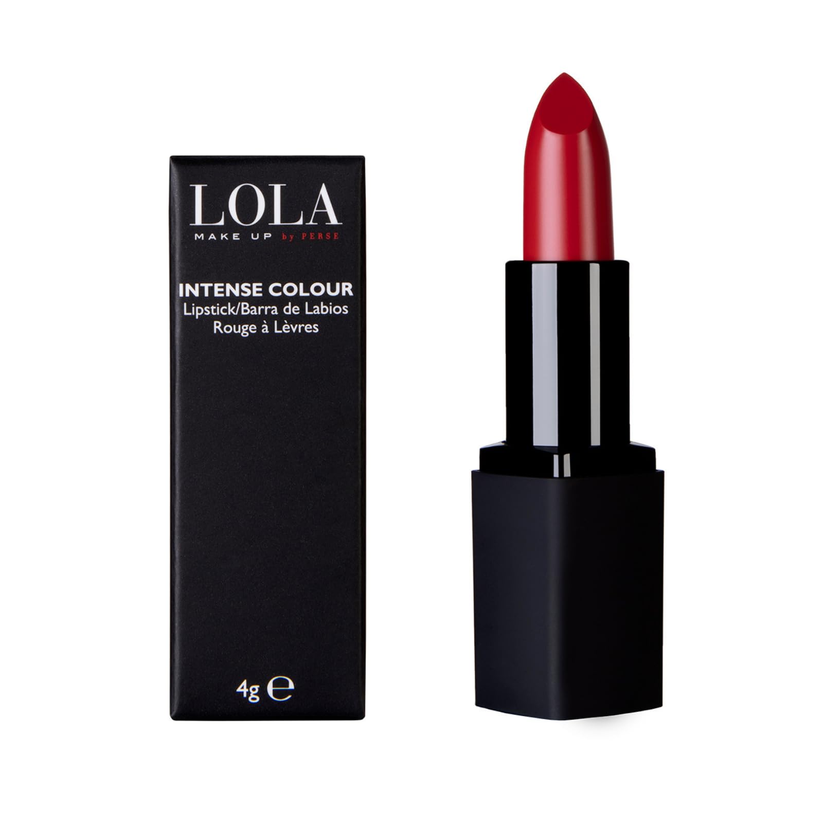 LOLA Make Up by Perse Intense Colour Lipstick – Glossy Finish, Full Coverage, Ultra-Rich Pigments, Creamy Hydrating Formula, Infused With Vitamins E & C, Vegan & Cruelty-Free – 009-Silky Red