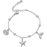 Rnivida 14k Gold Plated Bracelet with Starfish Seashell Fishtail Charm for Women,Stainless Steel Ocean Theme Design Jewelry