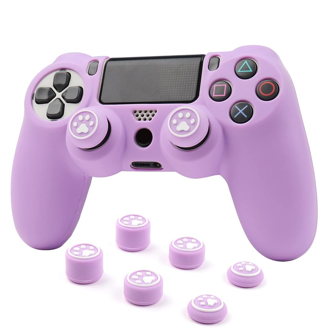 Ralan Purple Controller Skin Silicone for PlayStation 4, Non-Slip Grip Cover Protector Compatible with PS4 Slim/PS4 Pro Controllers with 6 Thumb Grip Caps