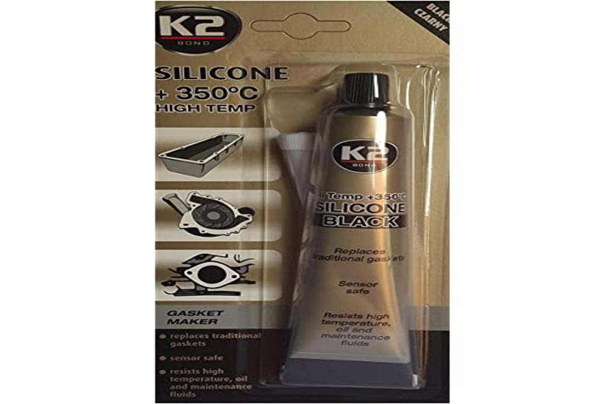 K2 High Temperature Silicone Sealant Dichtsi Likon, Temperature Extremes to + 350 °C; Black; 85g Tube