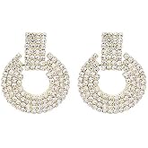 14K Gold Plated Rhinestone Drop Dangle Geometric Circle Statement Earrings for Women Zirconia Door Knocker Earrings Trendy Gift Jewelry