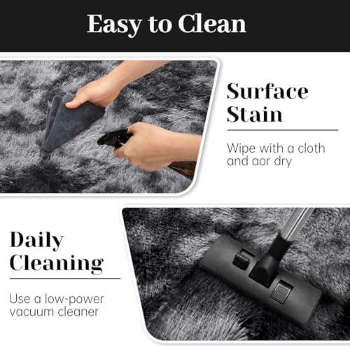 ASIinnsy Living Room Rug, Long Hair, Shaggy Modern Large Grey Rug, Non-Slip Soft, for Bedroom, Dining Room, Plush Rug (250 x 300 cm, Grey Black)