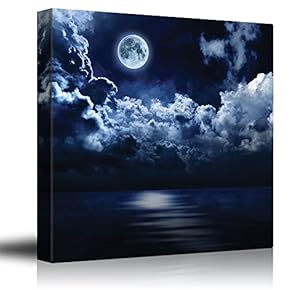 Moon Illuminating The Ocean from Above The Clouds - Canvas Art Home Art - 12x12 inches