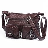 Katloo Ultra Soft Leather Washed Crossbody Shoulder Bag Multi Pockets (Brown)