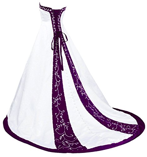 FairOnly D222 Women's Wedding Dress Bridal Gown (XX-Large, White Purple)