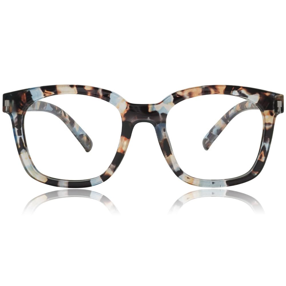 JiSoo Square Reading Glasses Women 2.5, Oversized Ladies Reading Glasses Thick Chunky Readers with Spring Hinge, Blue Quartz