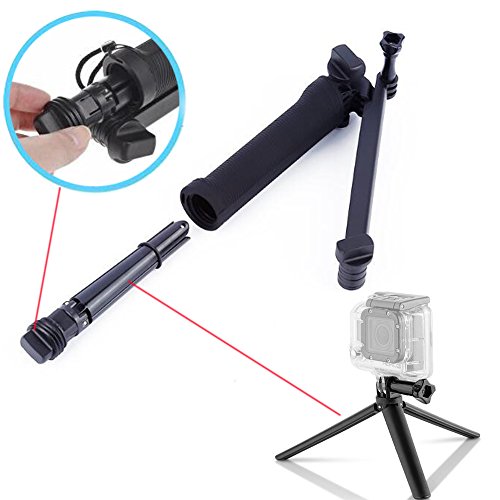 3-Way Selfie Stick, Walway Foldable Extendable Handheld Grip Arm Monopod Pole Tripod for GOPRO HERO 6/ 5/ 5 Session/ 4 Session/ 4/ 3+/ 3/ 2/1 and Action Cameras with Long Handle Screw