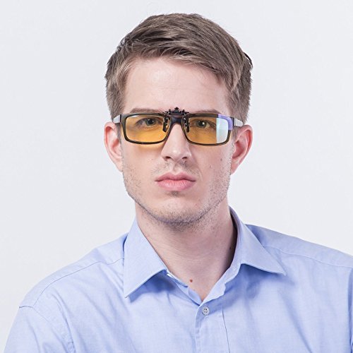 HornetTek YEL201 Computer & Gaming Glasses Clip-On with Blue Light Protection & UV Filter Eyewear Flip-Up Clip-On
