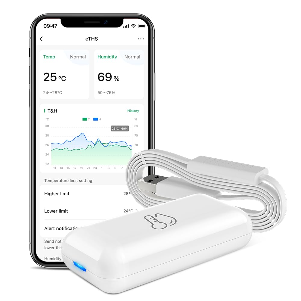 LinknLink Thermometer and Hygrometer eTHS, WiFi Smart Temperature and Humidity Monitor Sensor, APP Phone Alert, TH2MQTT Home Assistant, Works with Alexa Google Home, No Hub Required