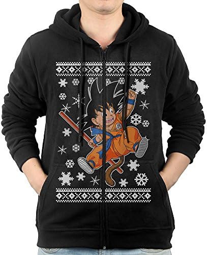 LetBiBi Hoodie Sweatshirt Men's Merry Christmas Dragon Ball Long Sleeve Zip-up Hooded Sweatshirt Jacket Black
