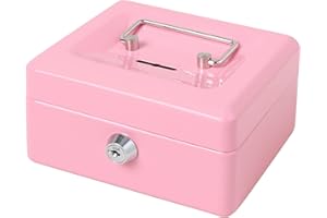 Jssmst Small Lock Cash Box, Locking Money Box for Kids with Slot on Top, Pink Lock Box, 5.91 x 4.72 x 2.95 inches, CB003-P