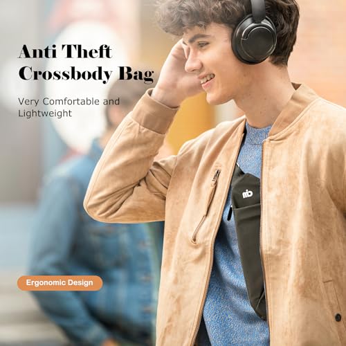 Anti-Theft Crossbody Bag for Women Men, Multi-Pocket Small Sling Chest Travel Bag, Ideal for Passport, Mobile Phone, and More(Black)