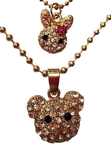 EverKid Teddy Bear Happy Bunny Rabbit Necklace, set of 2, Charms on Ball Chains
