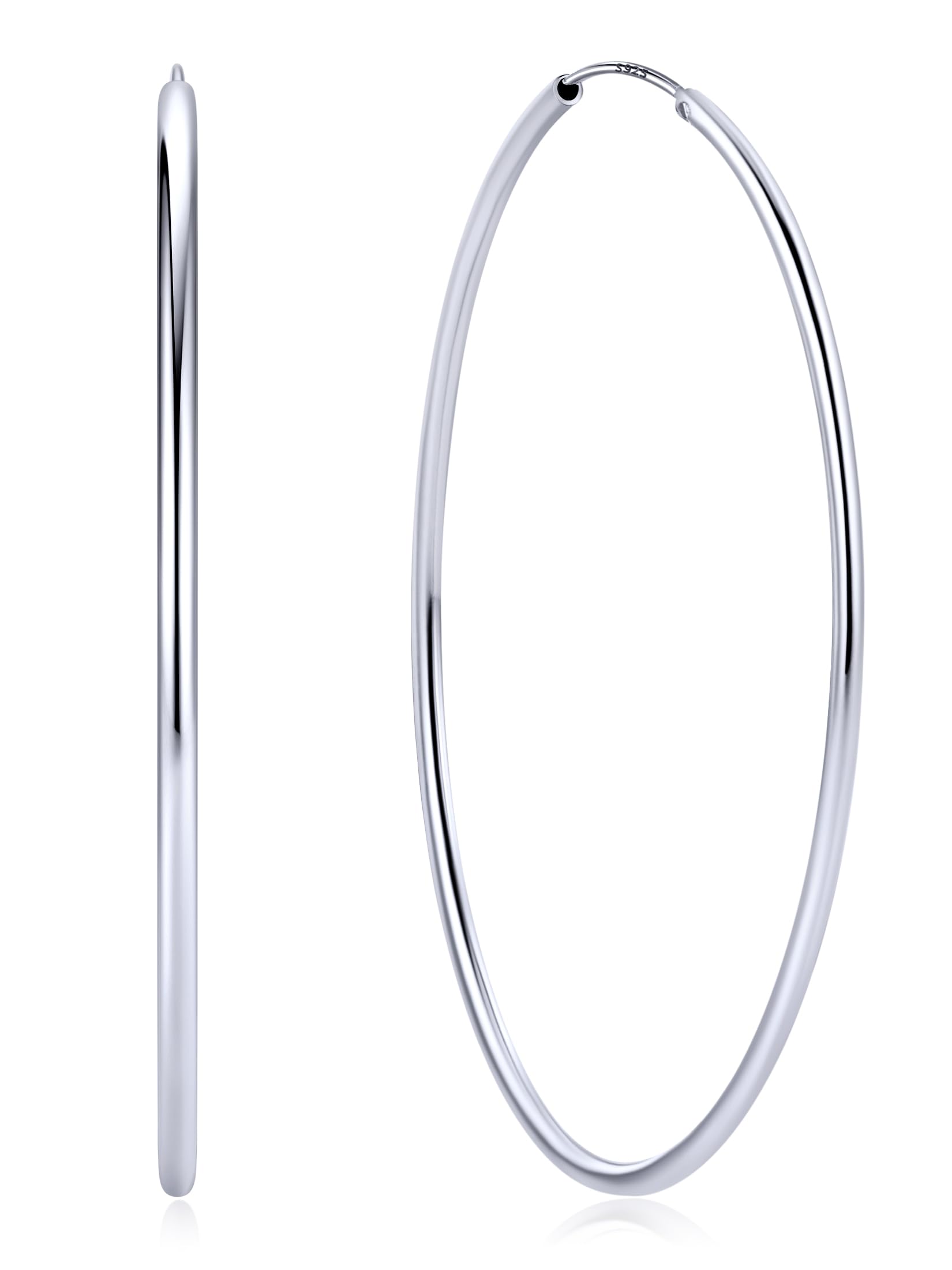 ChicSilver Silver Earrings Hoops for Woman Sterling Silver Thin Hoop Earrings 70mm Large Big Earring for Ladies Mom — image 1