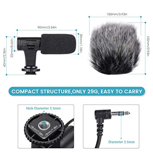 Camera Microphone, EIVOTOR Mic-06 3.5mm Digital Video Recording Microphone for D-SLR Camera, DV Camera, Mobile Phone and Computer, Black