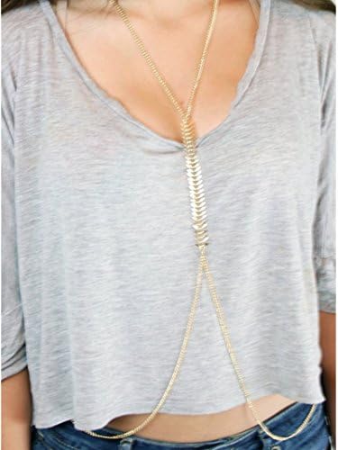 Metal Body Chain, Shape Of Fish Bone (Silver)