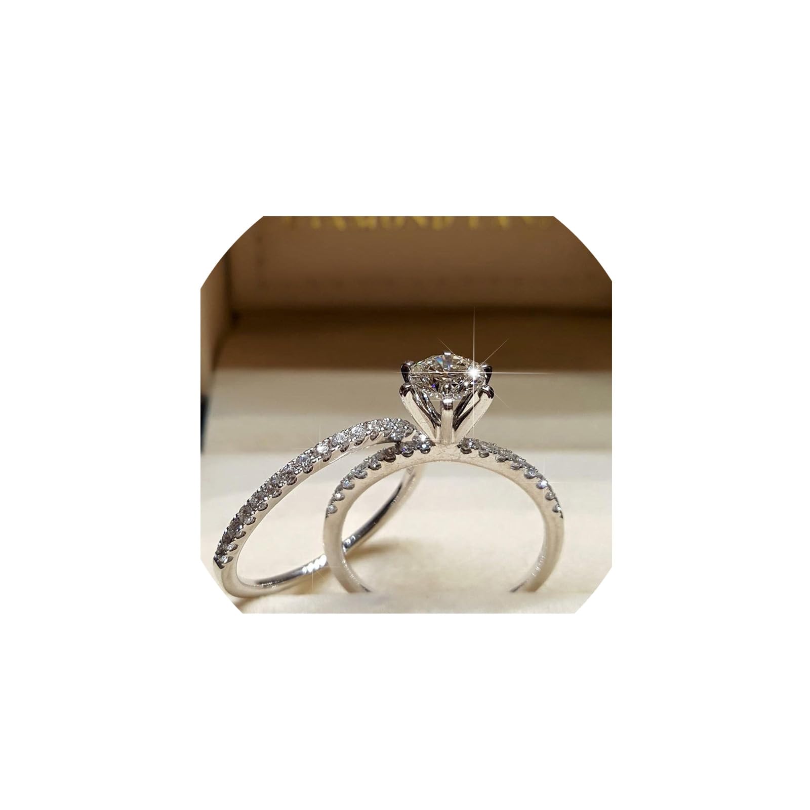 SWEETSHION 2PCS Couple Diamond Rings, Luxury