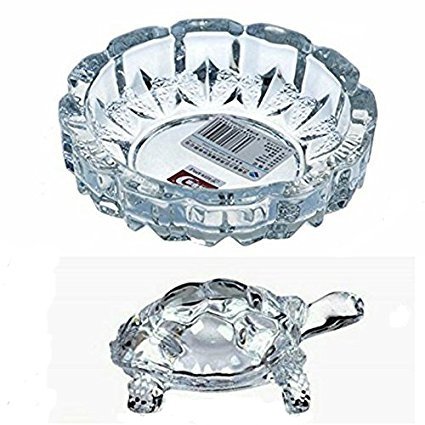 Supermall Imported Tortoise House Glass Crystal Tortoise In Plate 4X4 Inch Fang Shui Vastu Set