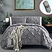 Vailge 3 Piece Pinch Pleated Duvet Cover with Zipper Closure, 100% 120gsm Microfiber Pintuck Duvet Cover, Luxurious Pintuck Decorative(Grey,Queen)