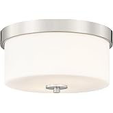 Emak Brushed Nickel Ceiling Light Fixture, Modern Flush Mount Light Fixture with Milk Glass Shade, 11 Inch 2-Light Ceiling Li