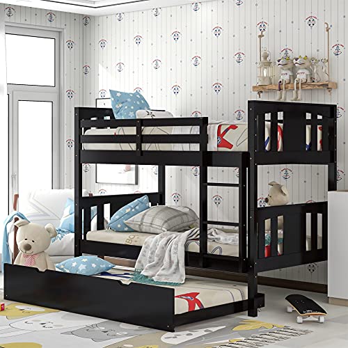 Harper Bright Designs Solid Wood Bunk Bed with Trundle, Twin