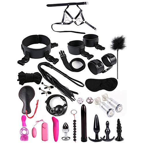 Kweeniny Adult Fun 25PCS/Set Leather Suit Bundled Binding Sex Games Toys for Couple Kits