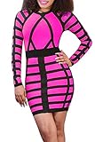 Pretid Women Long sleeve Printing Autumn Yellow Package Hip Night Club Dress